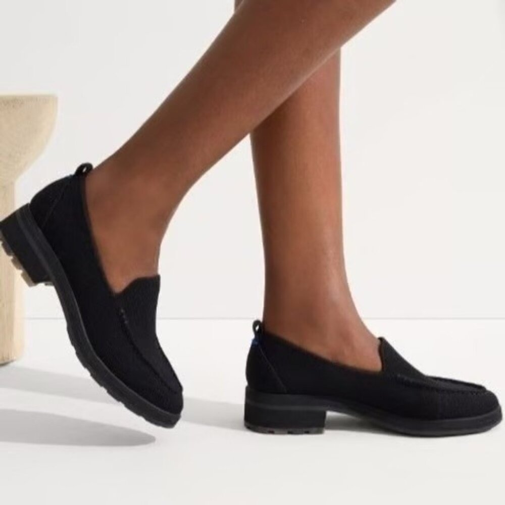 Rothy’s Lug Loafer Onyx Black Merino Wool Slip-ons Sz 6.5 - Picture 2 of 11